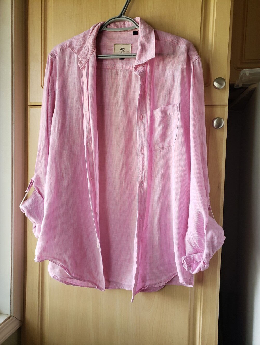 Report Collection 100% Linen Pink Striped Shirt